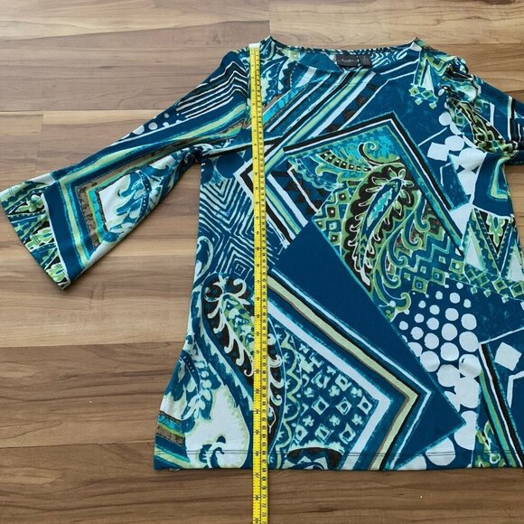 Chico’s Women’s 1 Blue Abstract Print Knit Tunic Top 3/4 Sleeve Size USA 8 - Picture 3 of 10